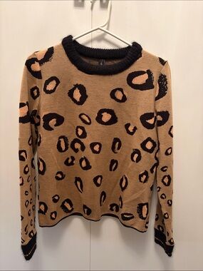 Marc Cain Leopard-Print Crewneck Sweater in Tan and Black